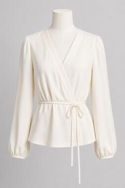 J.Crew Ivory Faux Wrap Tie Waist Long Sleeve Blouse - Size 8